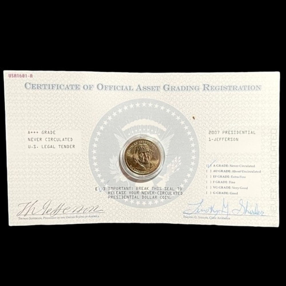2007 JEFFERSON Presidential $1 Coin GoldPlated Uncirculated Collectible Coin NIB